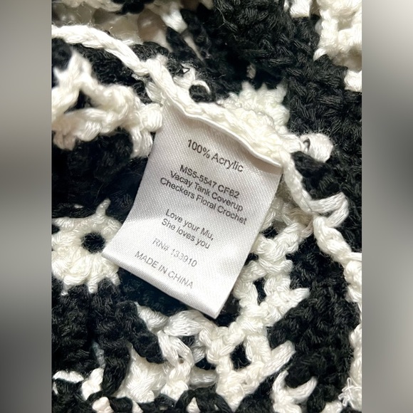 Show Me Your Mumu Vacay Tank Coverup White Black Checkers Floral Crochet Medium - Picture 11 of 12